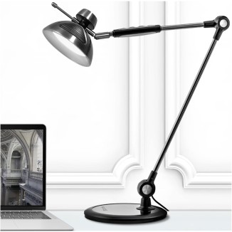 Desk Lamp Gesture Control, LED Architect Desk lamp for Home Office, Adjustable Metal Swing Arm, Tall Task Light for Drafting or Bedside Table Reading, 12 Brightness, 3 Touch Eye-Caring Modes