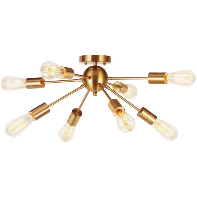 8-Light Sputnik Chandelier Brushed Brass Semi Flush Mount Ceiling Light Modern Pendant Light For Kitchen Bathroom Dining Room Bed Room Hallway