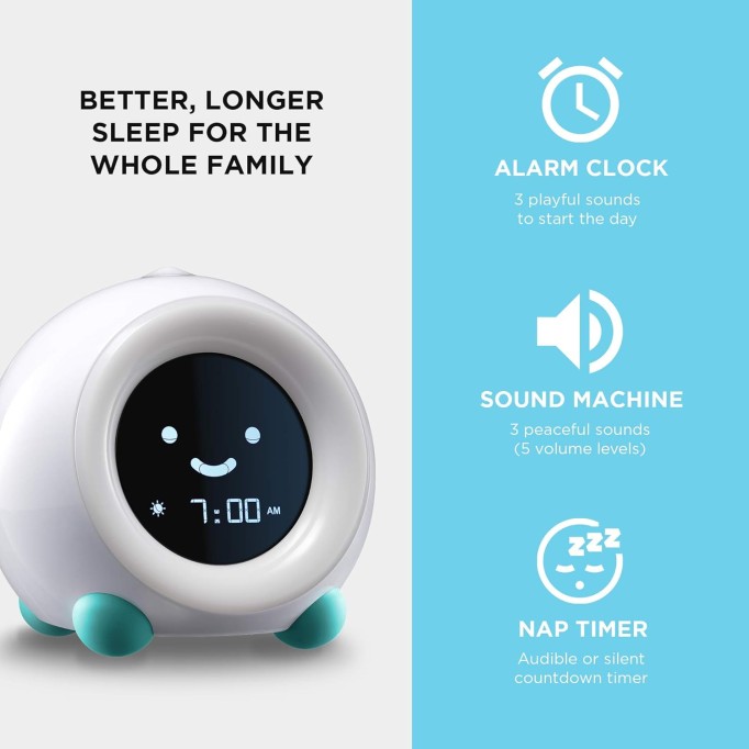 Ready to Rise Children's Sleep Trainer, Night Light, Sound Machine and OK to Wake Alarm Clock for Toddlers and Kids - Arctic Blue