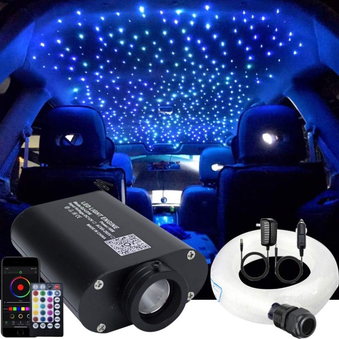 Bluetooth 16W RGBW Fiber Optic Light Star Ceiling Lighting Kits Music Mode 550pcs 0.03in 13.1ft Fibers Cables APP Remote Control For Car Home Headliner Light Decoration