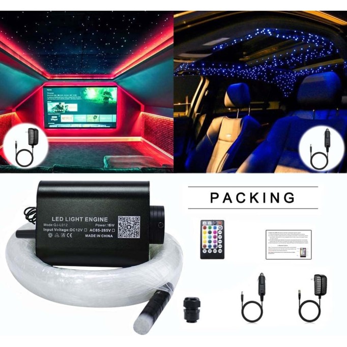 Bluetooth 16W RGBW Fiber Optic Light Star Ceiling Lighting Kits Music Mode 550pcs 0.03in 13.1ft Fibers Cables APP Remote Control For Car Home Headliner Light Decoration