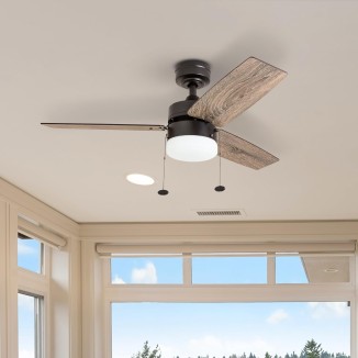 42 Inch Modern Farmhouse LED Ceiling Fan with Light, Pull Chain, Dual Mounting Options, Dual Finish Blades, Reversible Motor - 51015-01 (Bronze)