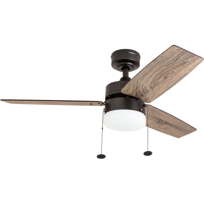 42 Inch Modern Farmhouse LED Ceiling Fan with Light, Pull Chain, Dual Mounting Options, Dual Finish Blades, Reversible Motor - 51015-01 (Bronze)