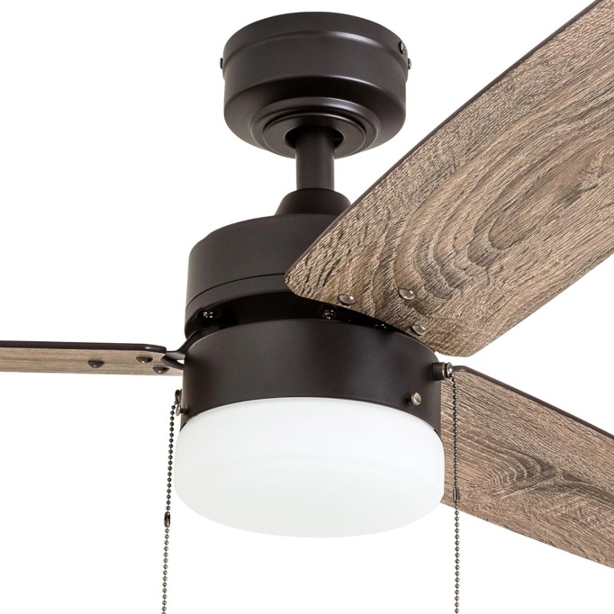 42 Inch Modern Farmhouse LED Ceiling Fan with Light, Pull Chain, Dual Mounting Options, Dual Finish Blades, Reversible Motor - 51015-01 (Bronze)