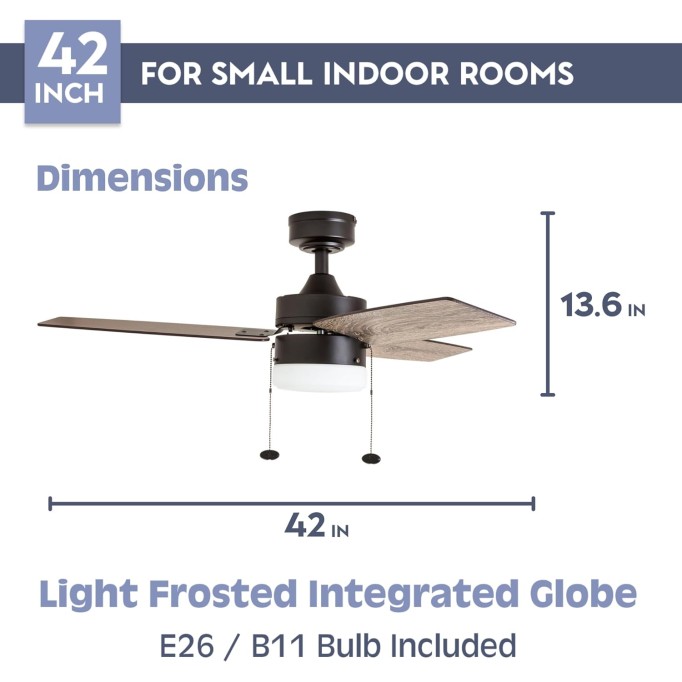 42 Inch Modern Farmhouse LED Ceiling Fan with Light, Pull Chain, Dual Mounting Options, Dual Finish Blades, Reversible Motor - 51015-01 (Bronze)