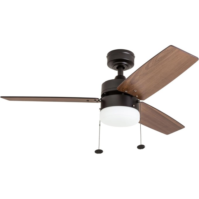 42 Inch Modern Farmhouse LED Ceiling Fan with Light, Pull Chain, Dual Mounting Options, Dual Finish Blades, Reversible Motor - 51015-01 (Bronze)