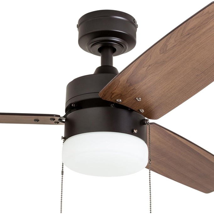 42 Inch Modern Farmhouse LED Ceiling Fan with Light, Pull Chain, Dual Mounting Options, Dual Finish Blades, Reversible Motor - 51015-01 (Bronze)