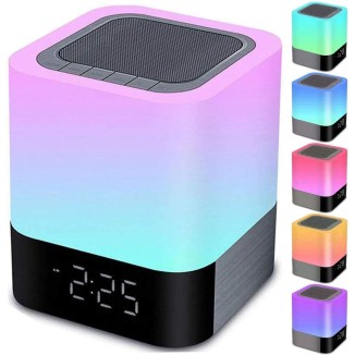 Night Lights Bluetooth Speaker, Alarm Clock Bluetooth Speaker Touch Sensor Bedside Lamp Dimmable Multi-Color Changing Bedside Lamp, MP3 Player, Wireless Speaker with Lights