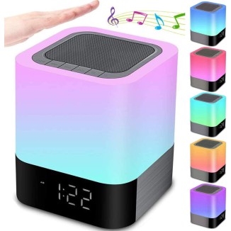 Night Lights Bluetooth Speaker, Alarm Clock Bluetooth Speaker Touch Sensor Bedside Lamp Dimmable Multi-Color Changing Bedside Lamp, MP3 Player, Wireless Speaker with Lights