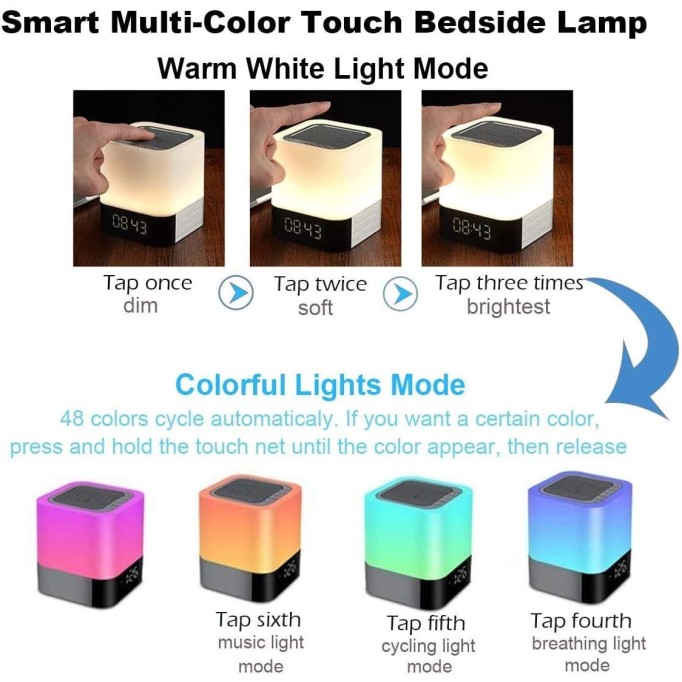 Night Lights Bluetooth Speaker, Alarm Clock Bluetooth Speaker Touch Sensor Bedside Lamp Dimmable Multi-Color Changing Bedside Lamp, MP3 Player, Wireless Speaker with Lights