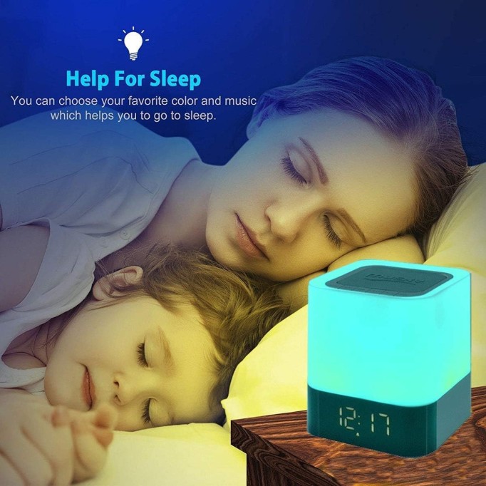 Night Lights Bluetooth Speaker, Alarm Clock Bluetooth Speaker Touch Sensor Bedside Lamp Dimmable Multi-Color Changing Bedside Lamp, MP3 Player, Wireless Speaker with Lights