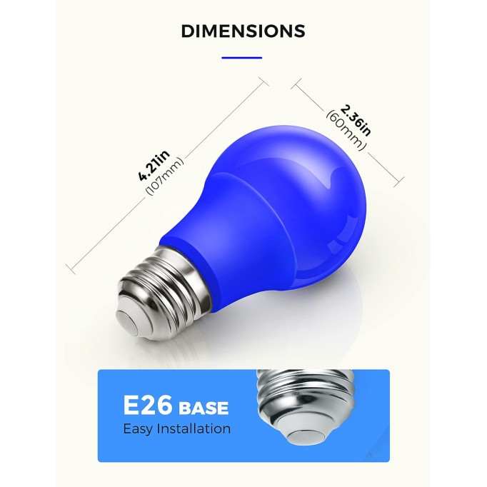 Blue Light Bulbs, A19 9W (60W Equivalent) Christmas Blue Colored Light Bulb Outdoor, E26 Base