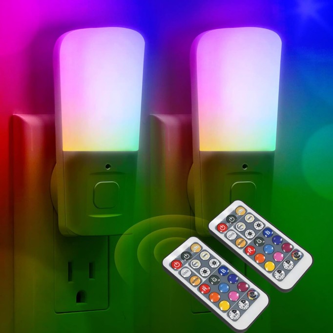 Kids LED Night Lights Plug in, RGB Color Changing Plug into Wall Lights Remote, Rainbow Dimmable Girls Night Light Switch