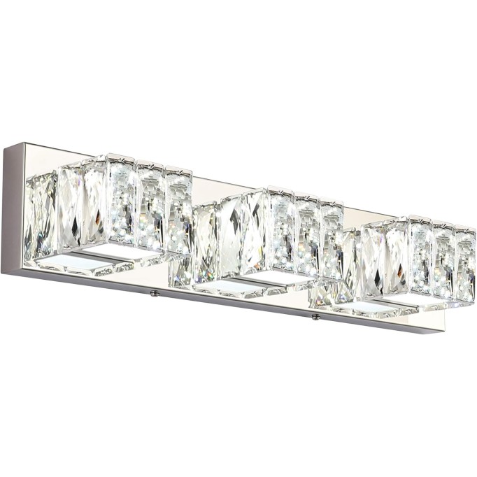 Crystal Bathroom Light Fixtures 3 Lights Chrome Modern LED Dimmable Vanity Lights Over Mirror for Bathroom