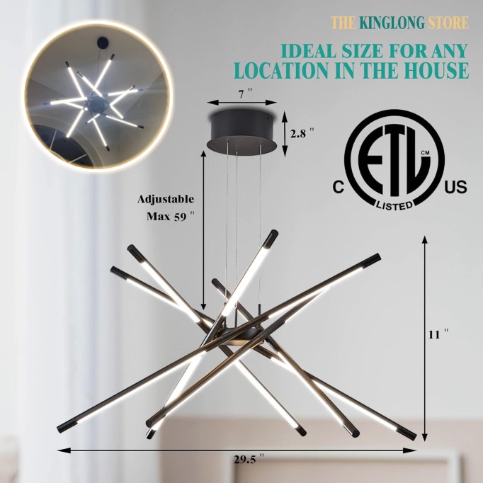 Modern Led Ceiling Light Dimmable Black Chandelier Embedded Installation Fixture,Sputnik Pendant Light Pluggable New Art Lamp for Kitchen,Living Room Decoration Easy to Install(12 Heads)