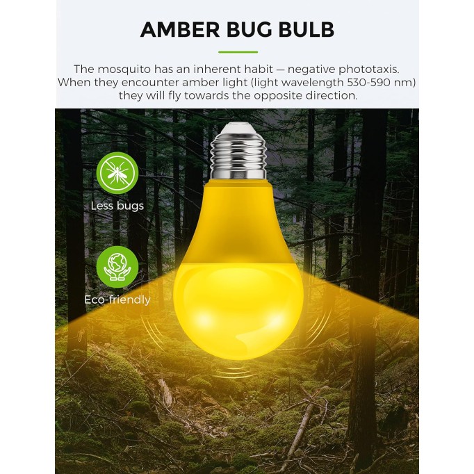 LED Yellow Bug Light Bulbs Outdoor, A19 9W Bug Lights for Outside, 60W Equivalent, 2000K Amber Porch Light Bulb