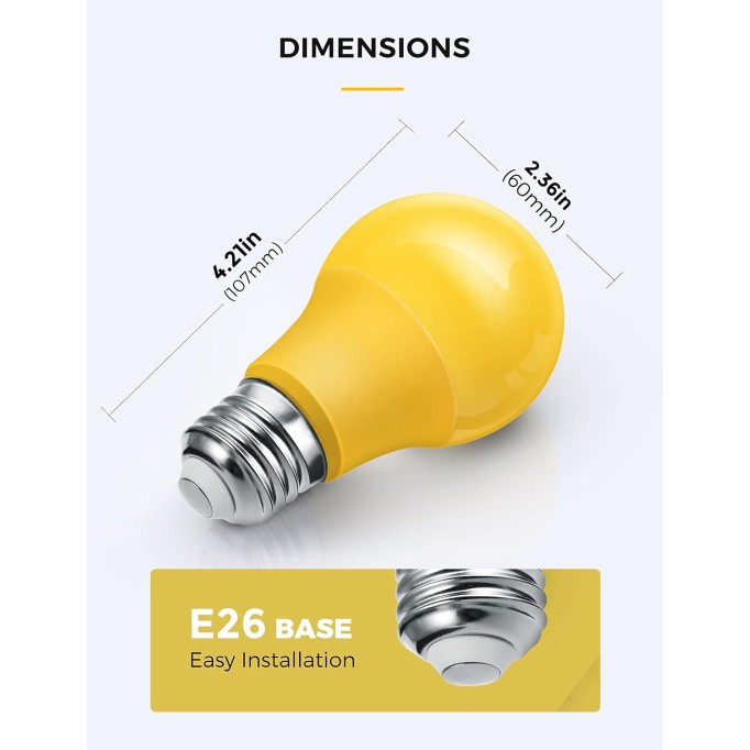 LED Yellow Bug Light Bulbs Outdoor, A19 9W Bug Lights for Outside, 60W Equivalent, 2000K Amber Porch Light Bulb