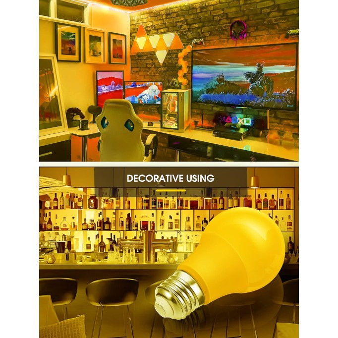 LED Yellow Bug Light Bulbs Outdoor, A19 9W Bug Lights for Outside, 60W Equivalent, 2000K Amber Porch Light Bulb