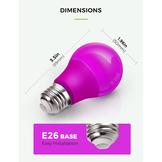 Purple Light Bulbs, 5W Purple Colored Light Bulb for Decor, A15 E26 Purple LED Bulb for Decoration, Party Decor, Home Decorative Lighting, 4 Pack