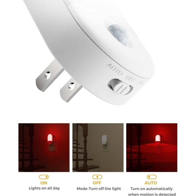 Red Night Light Plug in, Motion Sensor Night Light for Kids, Adjustable Brightness, 0.6W Red LED Night Light, Motion Activated Mini Night Light for Bathroom, Independence Day Decorations, 2 Pack