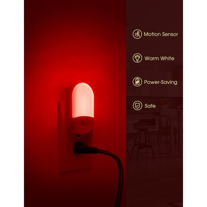 Red Night Light Plug in, Motion Sensor Night Light for Kids, Adjustable Brightness, 0.6W Red LED Night Light, Motion Activated Mini Night Light for Bathroom, Independence Day Decorations, 2 Pack