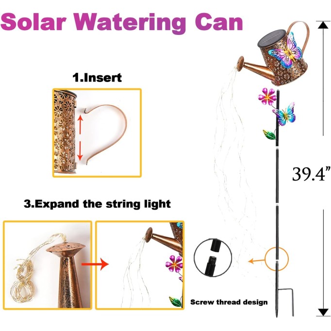 Solar Watering Can with Lights Outdoor Garden,Waterproof Garden Stake Lights Decoration for Yard Lawn Patio Pathway Front Porch Landscape Gardening Gifts for Mom Grandma Women Birthday Gift