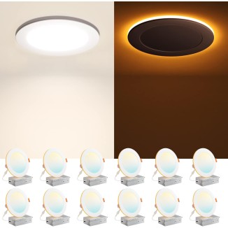 12 Pack 6 Inch 5CCT LED Recessed Ceiling Light with Night Light, 2700K/3000K/3500K/4000K/5000K Selectable Ultra-Thin Lighting, 12W=110W, 1100LM, Dimmable Canless Wafer Downlight ETL&FCC