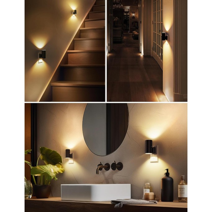 LED Night Light Plug in, Modern Night Lights Plug into Wall, Dusk to Dawn Sensor, Soft White 3000K, 0-100LM Adjustable Brightness, Dimmable Night Lights for Hallway Bedroom Stairway, 2 Pack