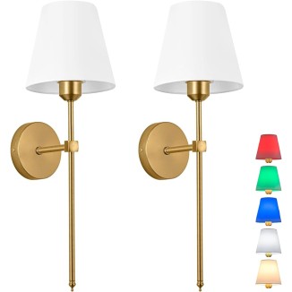 Wall Sconces Lights, No Wiring Required For Installation Sconces,Remote Control, Dimmable, Farmhouse Lamp, Battery Operated For Bedroom Mirror Living Room ( Color : Gold ), Set Of 2