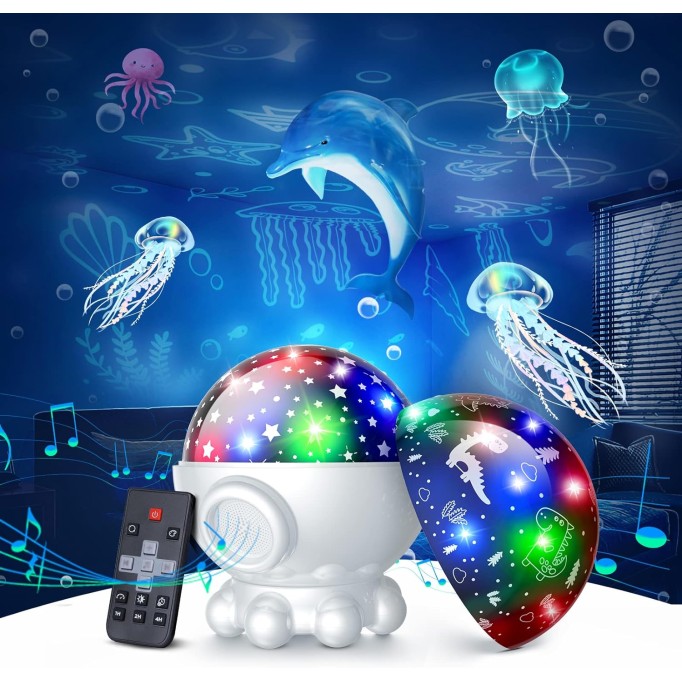 Night Light Projector,Night Light for Kids Room with Remote and Timer,360° Rotation,3 Projection Films,17 Light Modes,9 Lullaby Songs,Kids Night Light,Birthday Christmas Gifts for Boys Girls