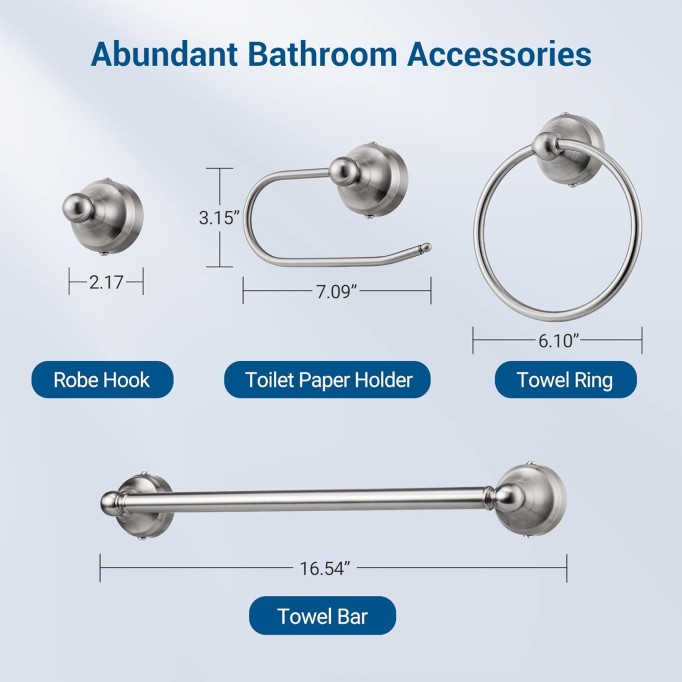 Bathroom Light Fixtures, 5-Piece All-in-One Bathroom Light Set, 3 Light Brushed Nickel Bathroom Vanity Light with Glass Shades, Towel Bar, Towel Ring, Robe Hook, Toilet Paper Holder