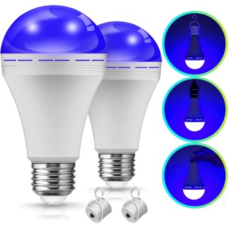 Rechargeable Light Bulbs[2 Pack], LED Emergency Blue Light Bulb, 12W, 1200mAh Battery Backup Light Bulb for Home, Party Decoration, Porch