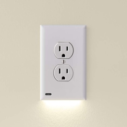 2 Pack - SnapPower GuideLight 2 [For Duplex Outlets] - Replaces Plug-In Night Light - Electrical Receptacle Wall Plate with LED Night Lights - Auto On/Off Sensor - White