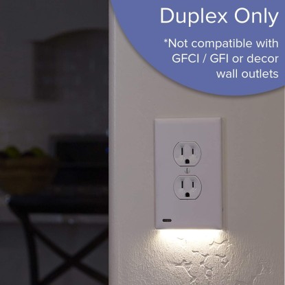 2 Pack - SnapPower GuideLight 2 [For Duplex Outlets] - Replaces Plug-In Night Light - Electrical Receptacle Wall Plate with LED Night Lights - Auto On/Off Sensor - White