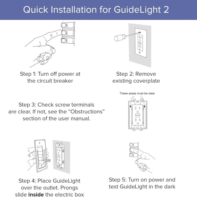 2 Pack - SnapPower GuideLight 2 [For Duplex Outlets] - Replaces Plug-In Night Light - Electrical Receptacle Wall Plate with LED Night Lights - Auto On/Off Sensor - White