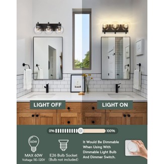 Bathroom Light Fixtures, 3-Light Matte Black Vanity Light, Modern Wall Sconces with Clear Glass Globe Shade, Bathroom Wall Lights for Mirror Kitchen Bedroom Hallway, VL195-MB-3