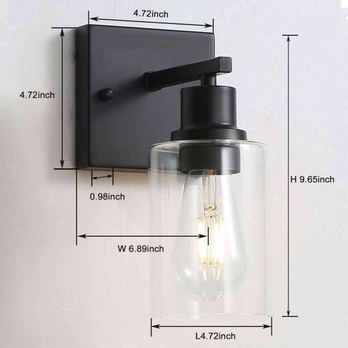 Bathroom Vanity Light Fixtures, 1-Light Matte Black Bathroom Lights, Wall Sconces with Clear Glass Shade for Hallway Farmhouse Bedroom Living Room