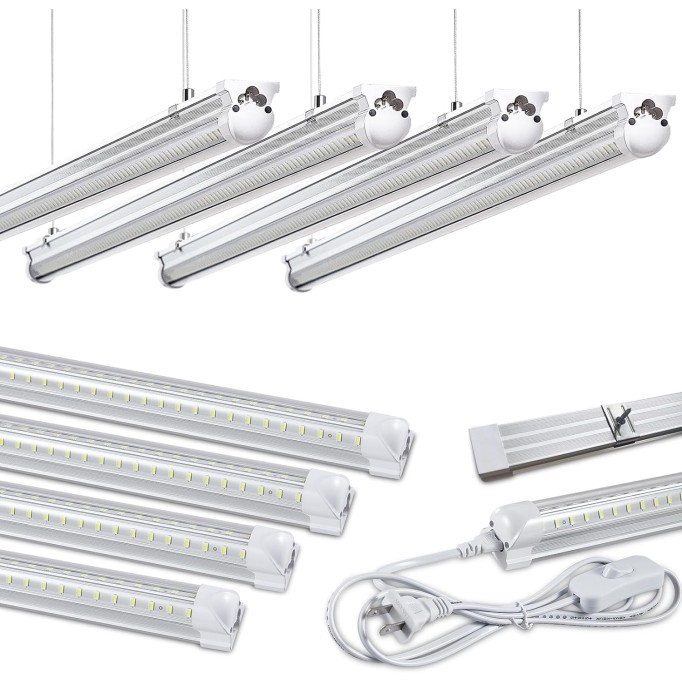 8Pack 4FT LED Shop Light Garage Lights,50W 6000K 7500LM White Light,Hanging/Surface Mount,T8 4FT LED Tube Lights for Warehouse Workshop Basement,Linkable LED Shop Lights,Plug and Play