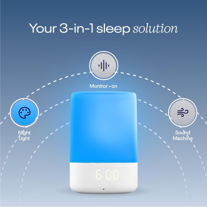 Sound and Light Smart Baby Night Light and Sound Machine | Audio Monitor | Cry Detection Alert Feature | OK to Wake Alarm Clock for Kids | Temp & Humidity Tracking | Rechargeable Battery | WiFi