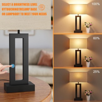 Bedroom Lamps for Night Stands - Touch Control, 3 Way Dimmable, USB C+A Charging, LED Bulbs, Easy Assembly