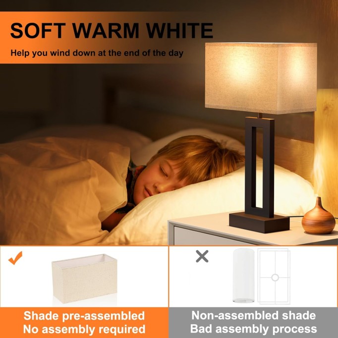 Bedroom Lamps for Night Stands - Touch Control, 3 Way Dimmable, USB C+A Charging, LED Bulbs, Easy Assembly