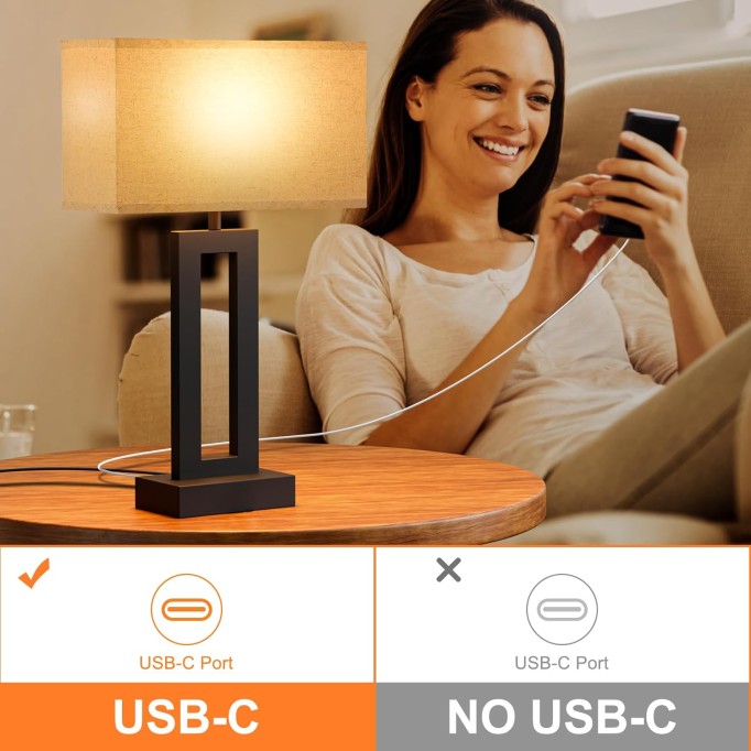 Bedroom Lamps for Night Stands - Touch Control, 3 Way Dimmable, USB C+A Charging, LED Bulbs, Easy Assembly