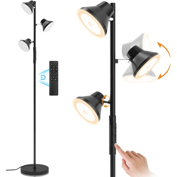 2024 Upgraded LED Floor Lamp, 36W Modern Floor Lamp with Remote & Touch Control, 2700K-6500K, Standing Lamp with 3 Rotatable Lights, Floor Lamps for Living Room, Bedroom, Office