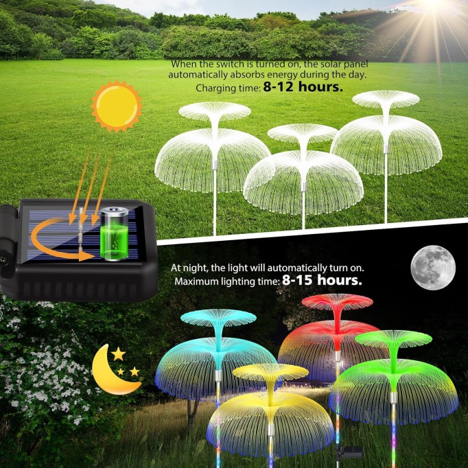 Solar Garden Lights 8 Pack Waterproof Solar Lights for Outside 7 Colors Changing Double Jellyfish Solar Lights Solar Outdoor Lights for Christmas Halloween Pool Outdoor Yard Garden Decor