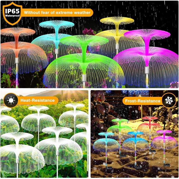 Solar Garden Lights 8 Pack Waterproof Solar Lights for Outside 7 Colors Changing Double Jellyfish Solar Lights Solar Outdoor Lights for Christmas Halloween Pool Outdoor Yard Garden Decor