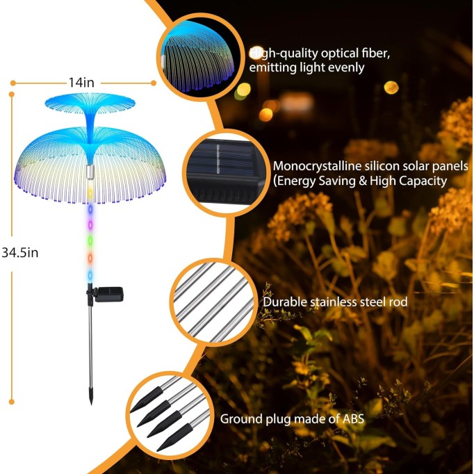 Solar Garden Lights 8 Pack Waterproof Solar Lights for Outside 7 Colors Changing Double Jellyfish Solar Lights Solar Outdoor Lights for Christmas Halloween Pool Outdoor Yard Garden Decor