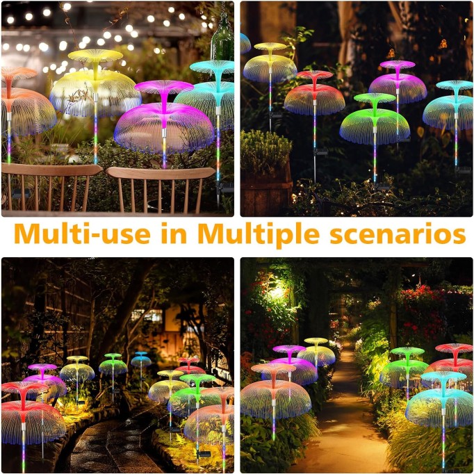 Solar Garden Lights 8 Pack Waterproof Solar Lights for Outside 7 Colors Changing Double Jellyfish Solar Lights Solar Outdoor Lights for Christmas Halloween Pool Outdoor Yard Garden Decor