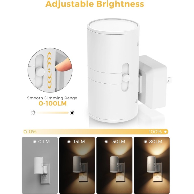 LED Night Light Plug in, Night Lights Plug into Wall, Light Sensor, 0-100LM, Soft White 3000K, Dimmable Night Light, Modern Night Light for Hallway Bedroom Stairway, 2 Pack