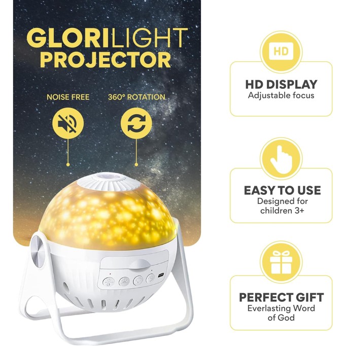 HD Projector Night-Light Starter Set, Project Bible Verses on Walls or Ceilings, Includes 6 Interchangeable Discs, Help Children Live by The Truth of God’s Word, Bible Education for Kids