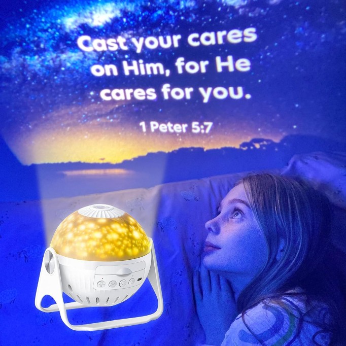 HD Projector Night-Light Starter Set, Project Bible Verses on Walls or Ceilings, Includes 6 Interchangeable Discs, Help Children Live by The Truth of God’s Word, Bible Education for Kids